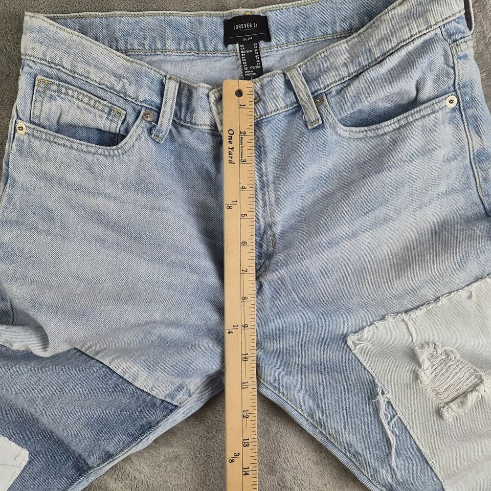 Forever 21 Jeans Womens 32 Two Tone Blue Denim Patchwork Straight Distress Y2K - Image 4 of 4