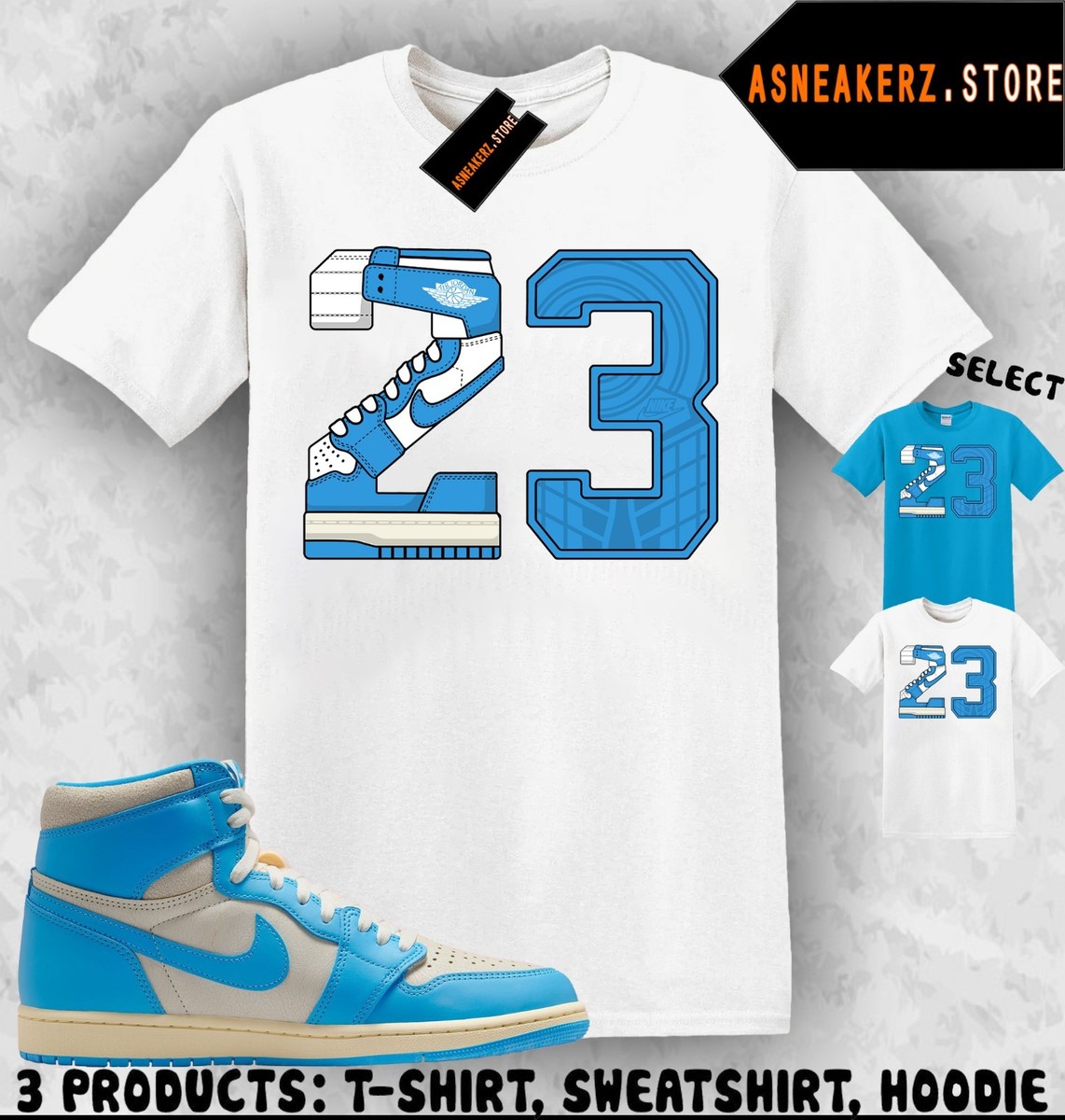 Shirt Matching AJ 1 High OG UNC Reimagined Match Sneaker Retro Number 23 T- Shirt | eBay