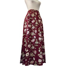 Vintage  90s Casual Corner Burgundy Floral Print Lightweight Maxi Skirt