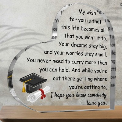 2D Heart-Shaped Graduation Plaquee Diploma Acrylic Keepsake Gift for Graduate
