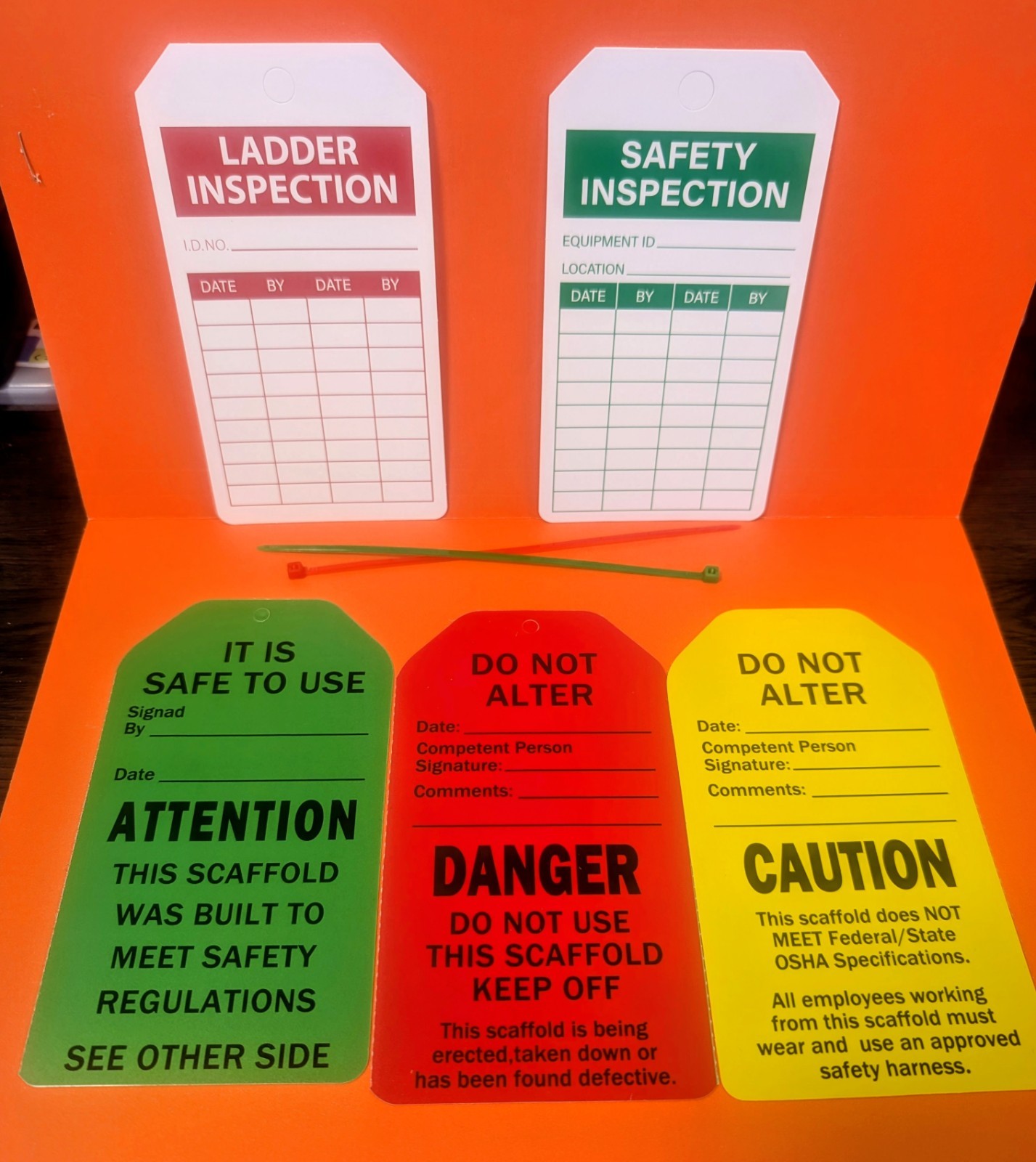 Scaffold Tags - Safety Inspection Kit with Cable Ties - OHSA Approved Safe