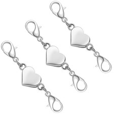 Heart Magnetic Clasp, Double Lobster Closure for Necklace Bracelet, 3 silver