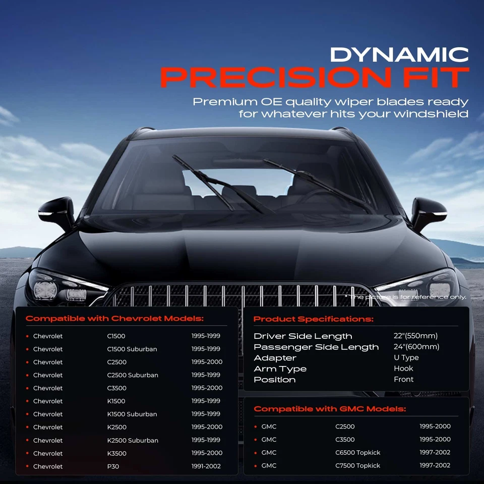 2x Limpiaparabrisas delantero de 18" y 18" para Chevy C1500 C2500 K1500 K2500 GMC Foto 2 de 4