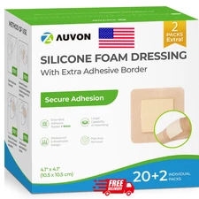 Silicone Foam Wound Dressing with Large Adhesive Border, 3" X 3" 10 Packs US