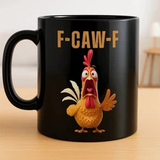 Funny F-Caw-F Chicken Mug, Rooster Meme Coffee Cup, Hilarious Chicken Humor Gift