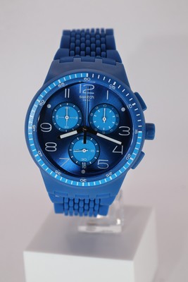 Swiss Limited Rare Swatch Chronograph Plastic Susn415 Triple Blu New 42MM Blue