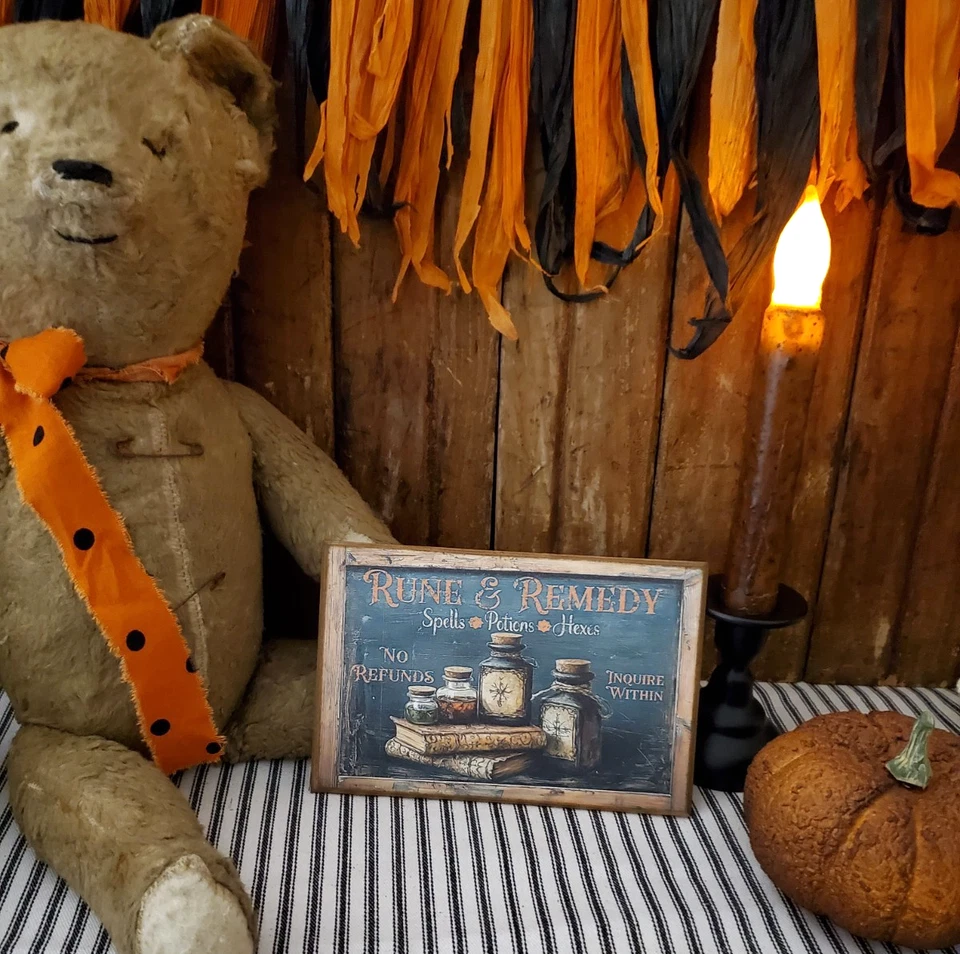 VINTAGE STEAMPUNK GOTHIC PRIMITIVE STYLE HALLOWEEN APOTHECARY POTIONS WOOD SIGN - Image 3 of 4