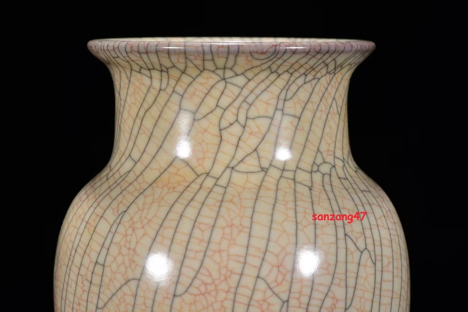 7.8" old archaic song dynasty ge kiln porcelain beige golden silk clematis vase - Image 2 of 4