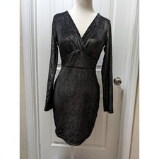 Gianni Bini Black Gold Midnight Glam Dress Long Sleeves V-neck Cocktail size Sm