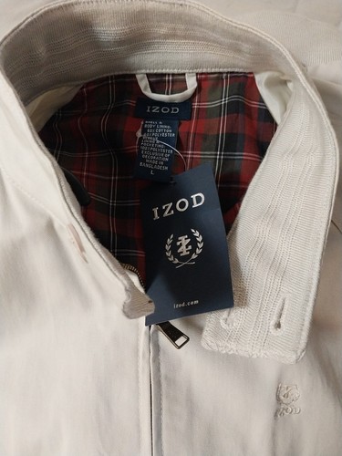 Izod Harrington Jacket Men's Large Cotton Blend Twill Red Plaid Lining NWT $120 - Picture 2 of 8