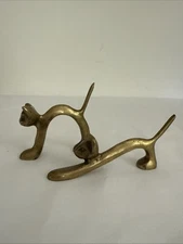 Vintage MCM Modernist Brass Cat Figurines Metal Sculptures - Hagenauer Style