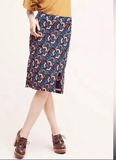 MAEVE Anthropologie Teal Geometric Pencil Skirt Sz S Knee-Length Cereer Preppy