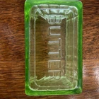 Vintage Block Optic Green Depression Vaseline Uranium Glass Butter Dish