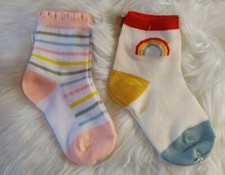 Novelty Girls Socks Rainbow  Striped Size 5 - 6.5 Lot Of 2