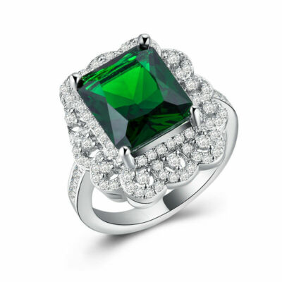 Damen-Ring atemberaubende Ring Sterling Silber 925 Edelstein Grün Emerald +Topas