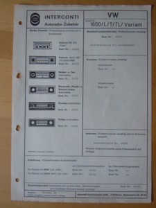 VW 1600 Variant 1969 EINBAUANLEITUNG für Autoradio Becker Blaupunkt