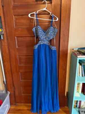 Decode blue rhinestone cut out long formal dress size 14 
