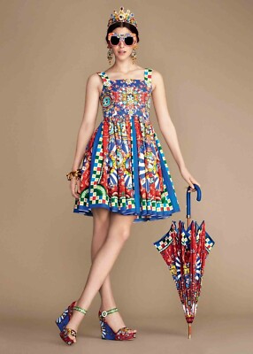 AUTH Dolce&Gabbana majolica carretto siciliano printed Dress 38it