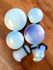 PAIR Single Flare Opalite Opalescent Stone Plugs Gauges Guages Earlets