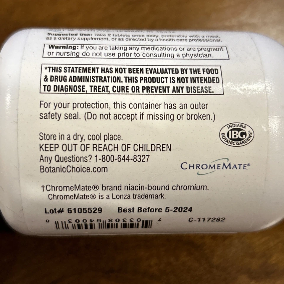 Botanic Choice GTF Cromo 200 Mcg - 2 Botellas 90 Comprimidos Cada Botella Foto 3 de 3