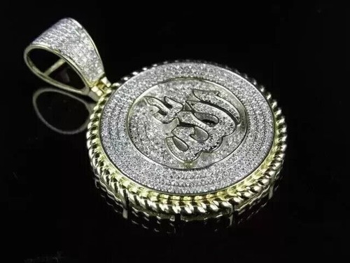 2CT Lab Created Diamond Men's Islamic Allah Charm Pendant 14k Yellow Gold Plated