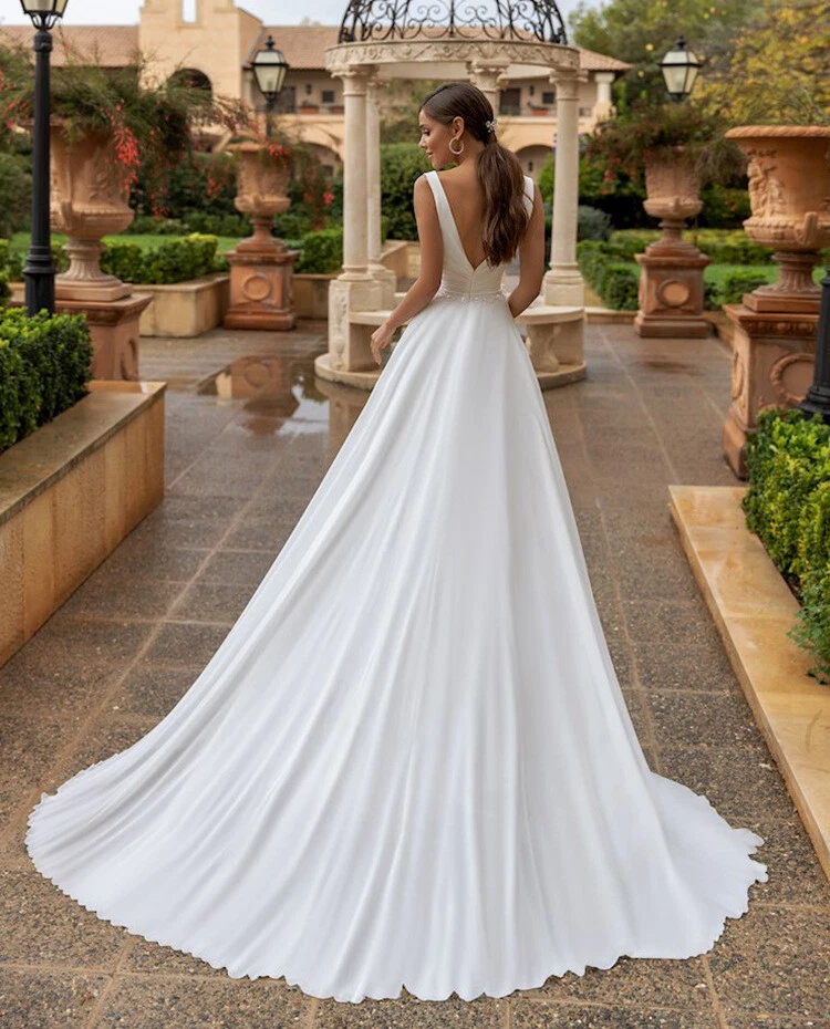 Abito da Sposa Vestito per Sposa Profondo Scollo A V Schiena Scoperta BC952 - Immagine 2 di 4