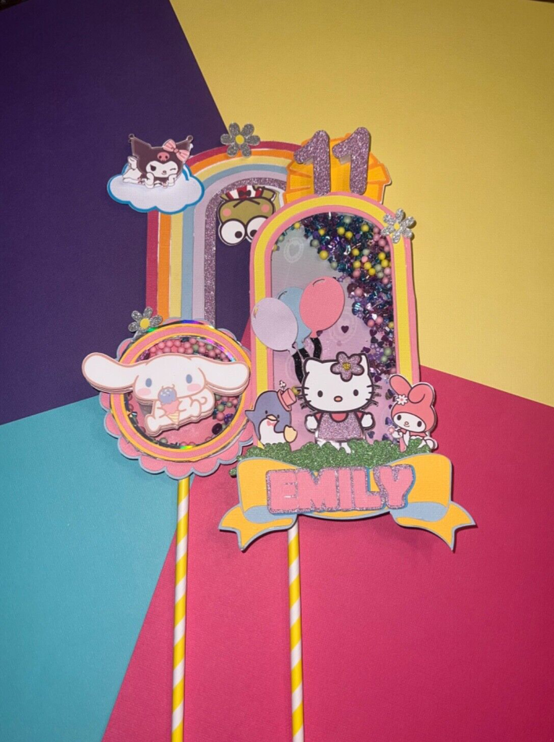 Kitty Cake Topper Pastel kitty and friends Theme Birthday Decorations hello Pink