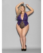 Escante Euphoria Halter Lace  Mesh Teddy Lingerie w/Wrist Restraints - Purple