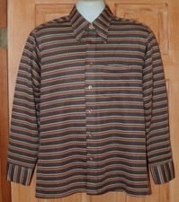 VINTAGE 70s POLYESTER DAGGER COLLAR BUTTON DOWN SHIRT L STRIPED dISCO USA
