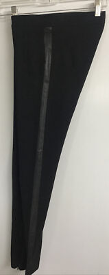 Burberry Leggings Black Stretch Skinny With Leather Tux Strip Side
