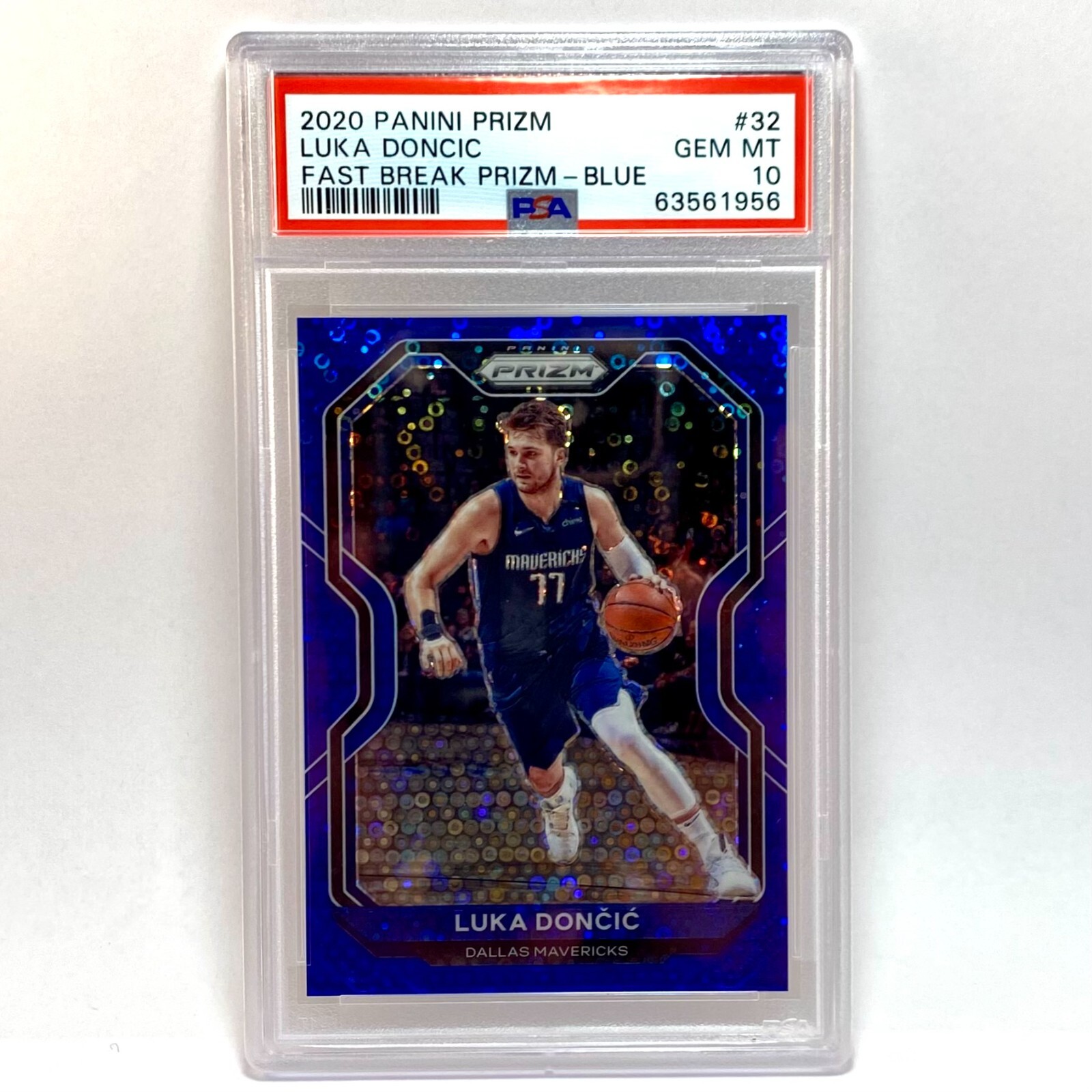 2020 Panini Prizm #32 Luka Doncic Fast Break Prizm Blue PSA 10 GEM MT #'d /175