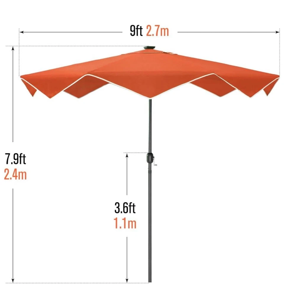 9ft Patio Umbrella with LED Solar Lights Outdoor Market Beach Umbrella Orange - Image 4 of 4