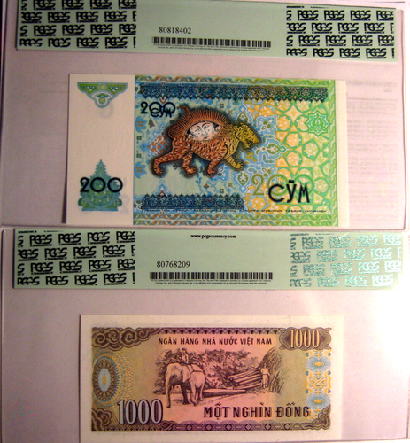 LOT OF 2 BEAUTIFUL~COLORFUL GEM NOTES UZBEKISTAN & VIET NAM PCGS GRADED 66 PPQ * - Picture 2 of 6
