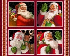 Henry Glass - Christmas Legend II 4 Pillow Block Quilting Fabric Panel w/ Santa