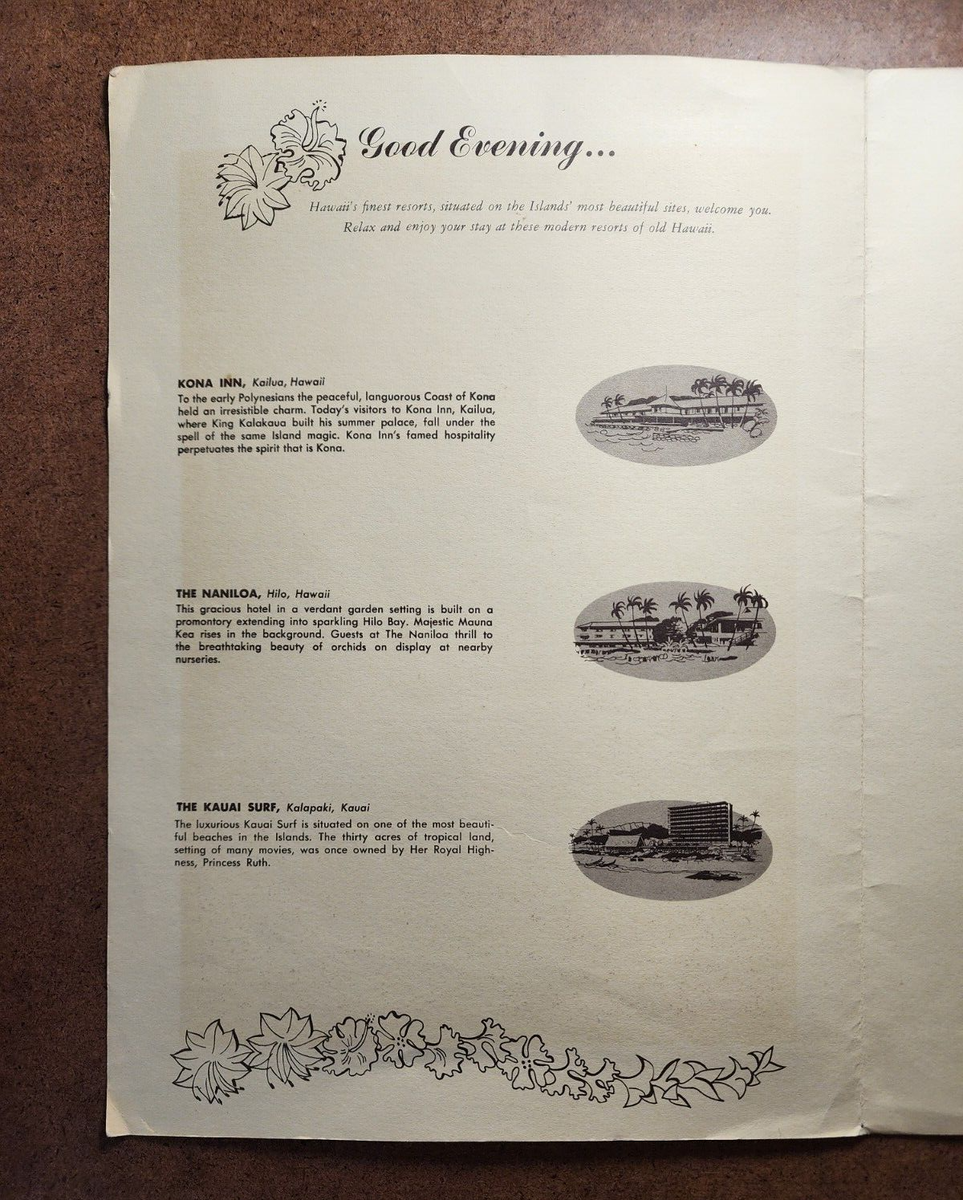 John Kelly 表紙のKONA IINNのメニュー Vtg 1964 HAWAIIAN MENU - KONA INN KAILUA, HAWAII - John Kelly
