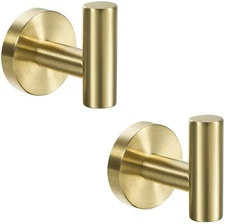 Nolimas 2 Pack Towel Hooks, Brushed Gold SUS304 Stainless Steel Coat Robe Hook