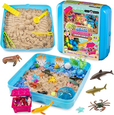 Beach Discovery Sensory Bin Kit Sensory Box mit 2 Pfund Spielsand & über 45 lustigen Teilen