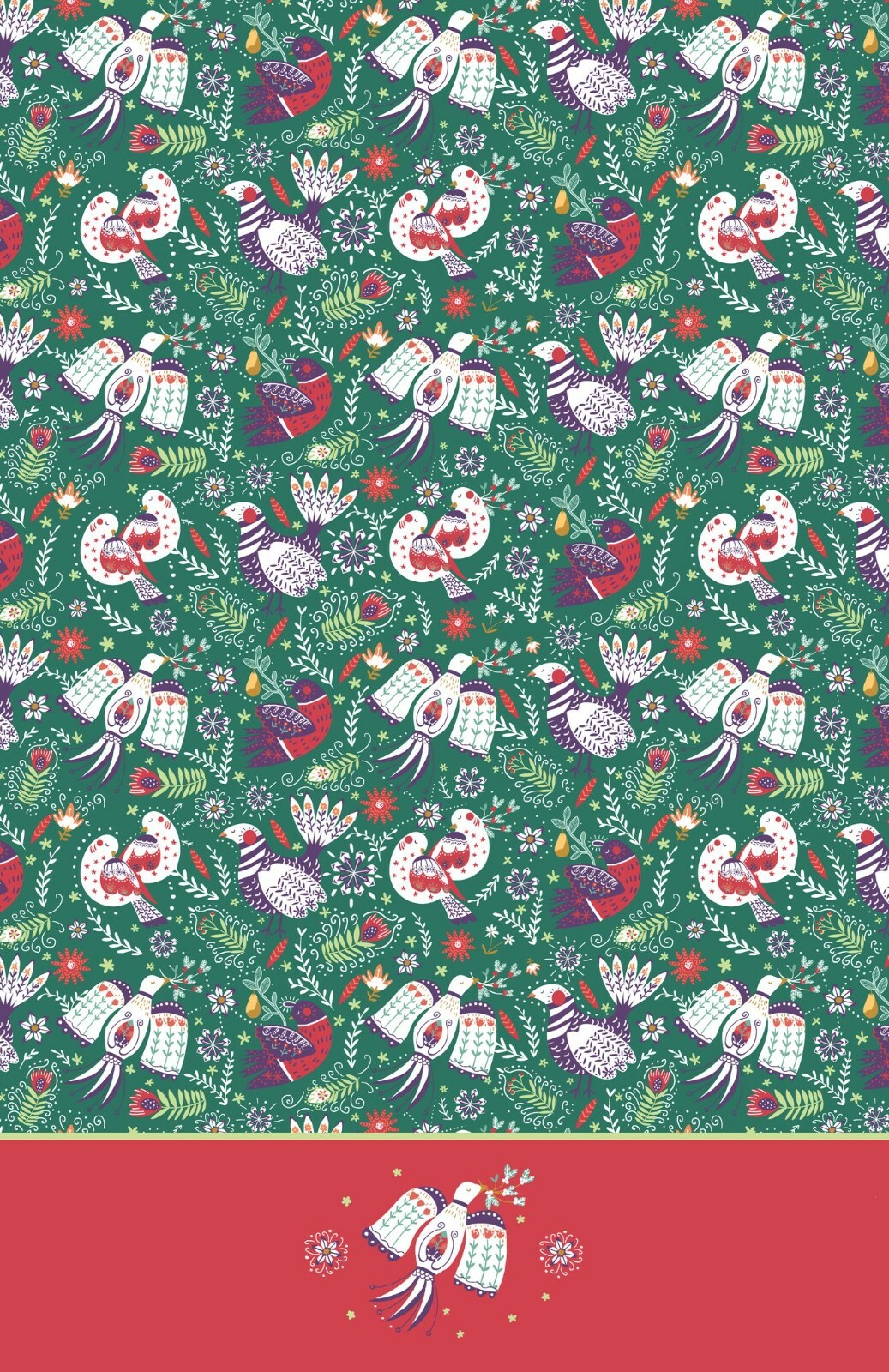 Ulster Weavers ""Folk Birds"", Printed cotton tea towel.