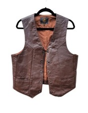 Lost Worlds Horse Hide Leather Snap Front Motorcycle Vest Size M Made In USA
