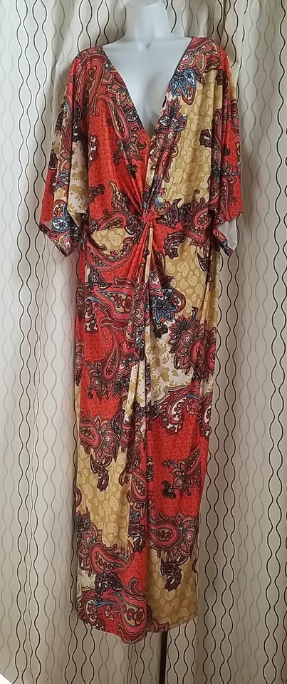 Venus Maxi Dress Women's Floral Multicolor Orange Yellow Short  Sleeve Size 1X - Image 3 of 4