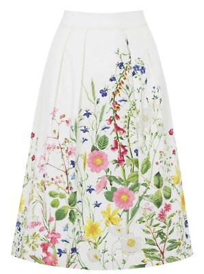 Oasis Chelsea Physic Garden Skirt White Multi Floral Rare Size 16