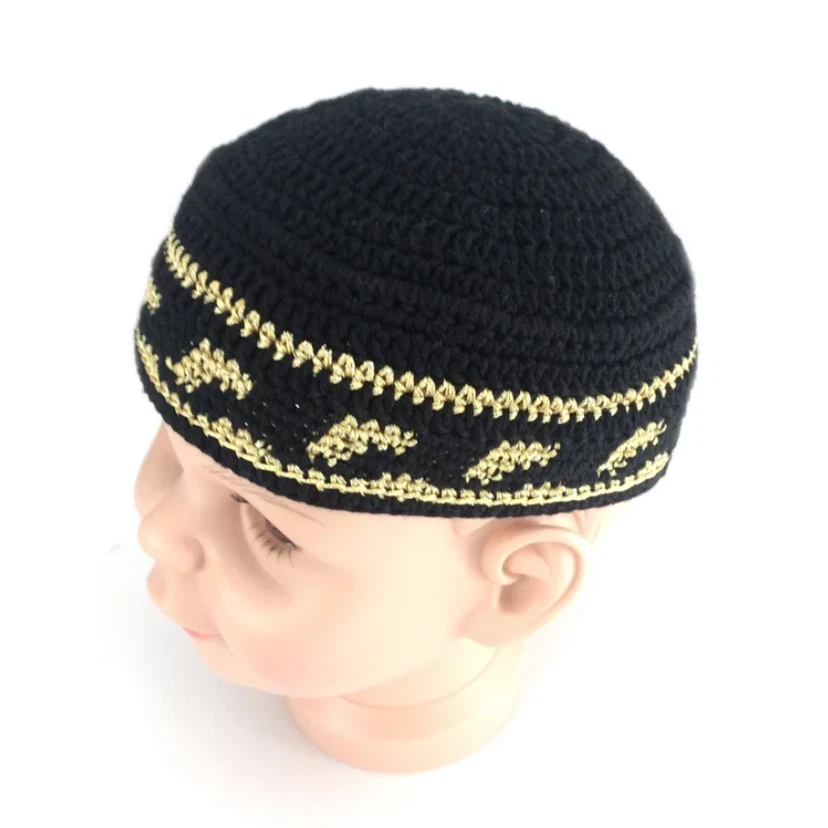 Negro y Dorado Hecho a Mano Bebé Kufi Musulmán Bebé Niño Regalo para Cumpleaños Foto 4 de 4