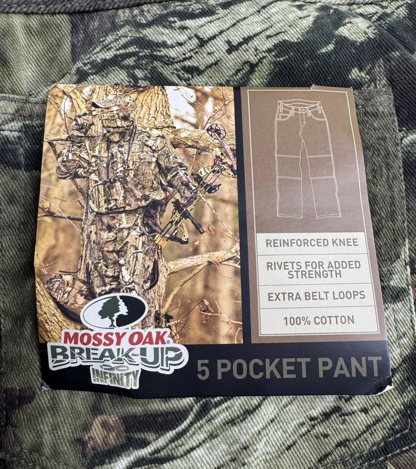 Mossy Oak Break Up Infinity Camouflage Denim Jeans Double Knee Mens 34x34 NWT! - Image 4 of 4