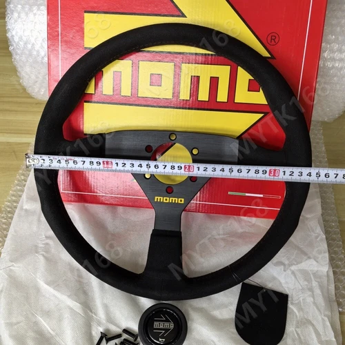 MOMO Monte Carlo 340mm 14' suede Leather Thickened Spoke Black Steering Wheel - Picture 7 of 9