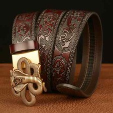Hot Premium Men's Genuine Cow Leather Automatic Buckle Belt Business Party
