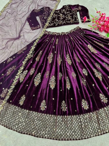 Neue indische Designer schwere Viskose Samt Lehenga Choli mit Dupatta für Hochzeit - Bild 3 von 11