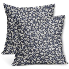 Navy Blue Beige Daisy Floral Pillow Covers 18X18 Inch Vintage Flowers Decorat...