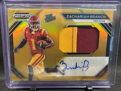 2024 Prizm Draft Picks Zachariah Branch RC Gold Prizm Patch Auto /10