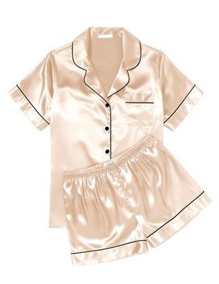 Ekouaer Womens Silk Satin Pajama Sets Soft Short Sleeve Medium, Champagne