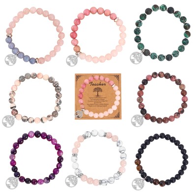 8Pcs Teacher Appreciation Bracelets Gifts for Women Men, Natural Stone Teacher E